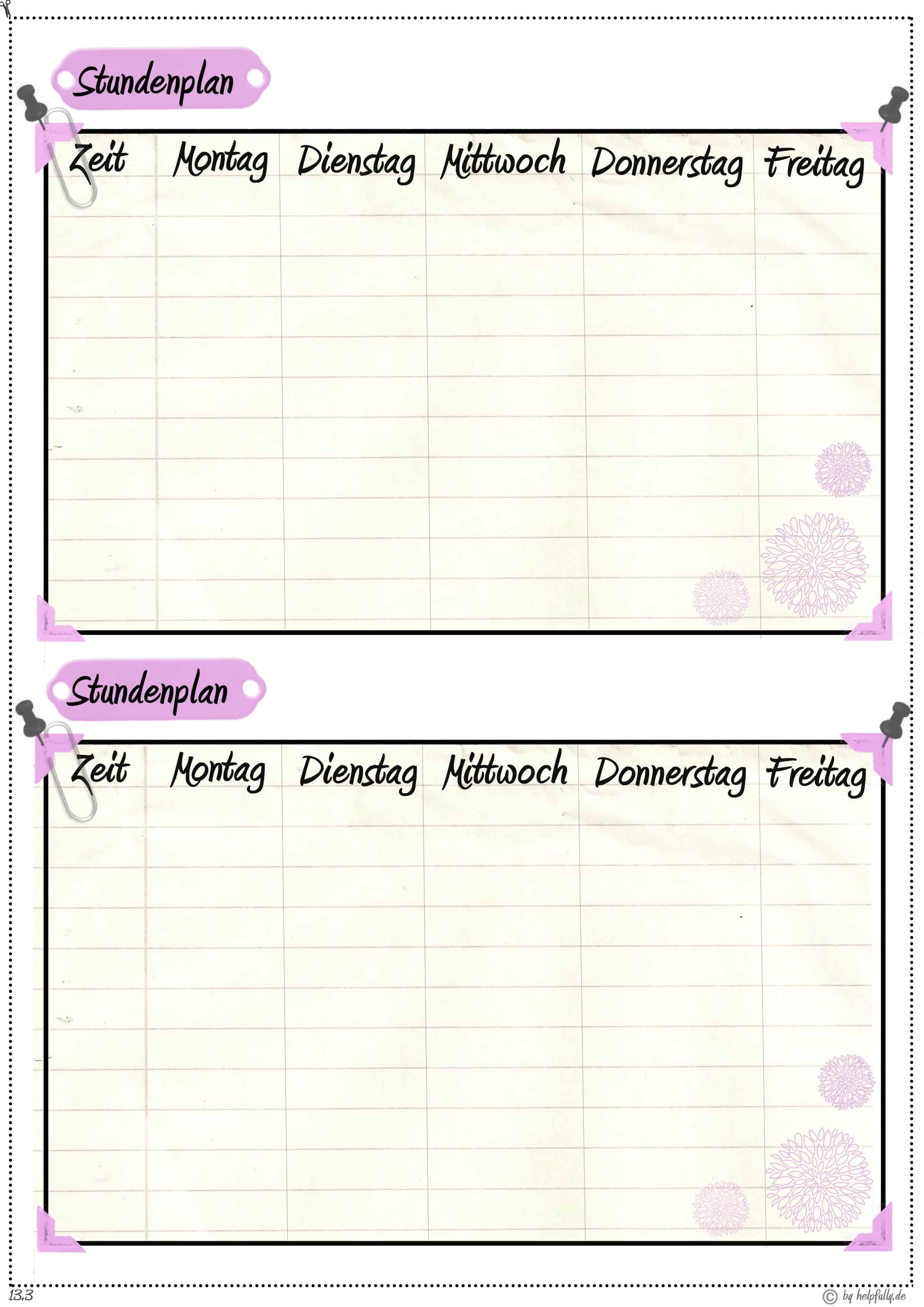 Kleiner Stundenplan "2-fach" (3-Blanko/rosa)