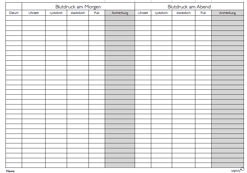Blutdrucktabelle Zum Eintragen Und Ausdrucken ZLBD