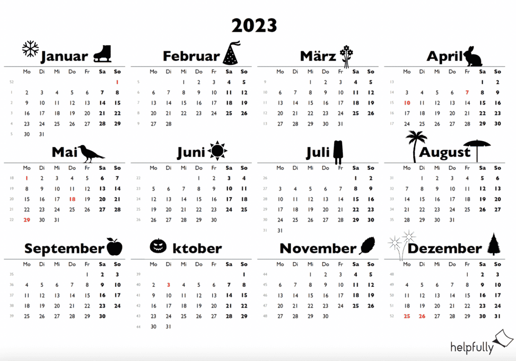 Jahreskalender ausdrucken als Gratis-PDF - helpfully.de