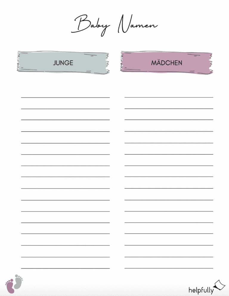 Namensliste Die Schlümpfe Namen Mit Bild Baby-Namen - Blanko Liste "Junge + Mädchen" (3-seitiges PDF)