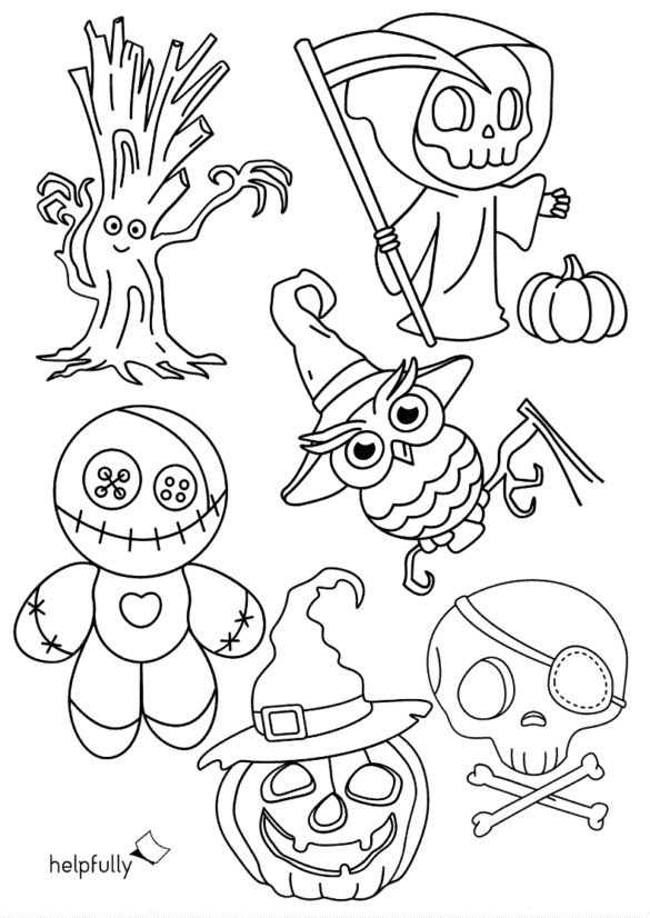 Halloween-Bilder zum Ausmalen "Gruselige Motive" (2 Vorlagen) Gratis