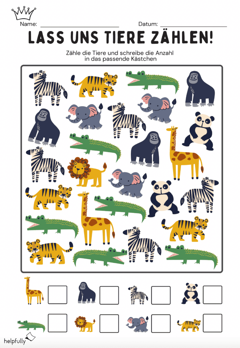  Übungsblatt - Zählen lernen "Lass uns Tiere zählen..." (Zahlenraum bis Illustration 