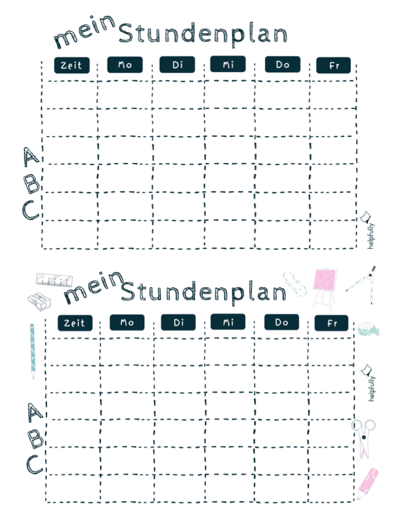 Stundenpläne PDF - Gratis Stundenplan Vorlagen | helpfully.de
