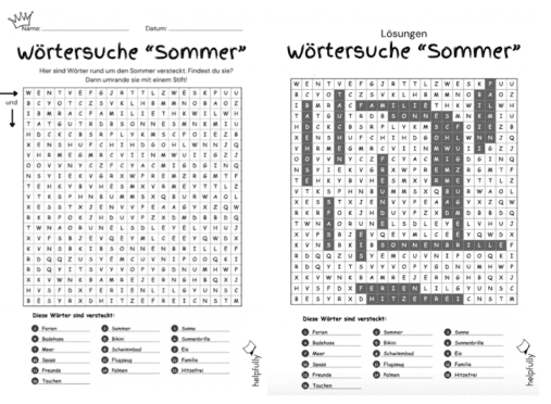 Suchsel "Sommer" ausdrucken | Wortsuche PDF - helpfully.de