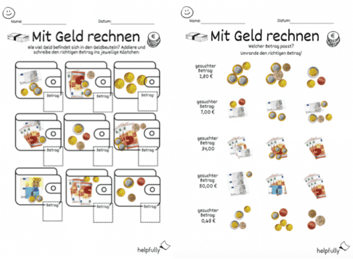 Geld / Euro Arbeitsblätter als PDF ausdrucken - helpfully.de