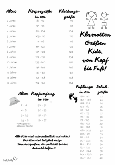Größentabelle Kinder - Kids Klamotten 