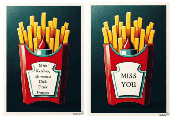 Vermiss Dich Karte "Pommes Ketchup" ausdrucken