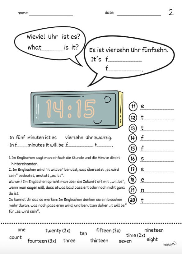 Englisch Grundschule - Arbeitsblatt Zahlen & Zeiten | helpfully.de