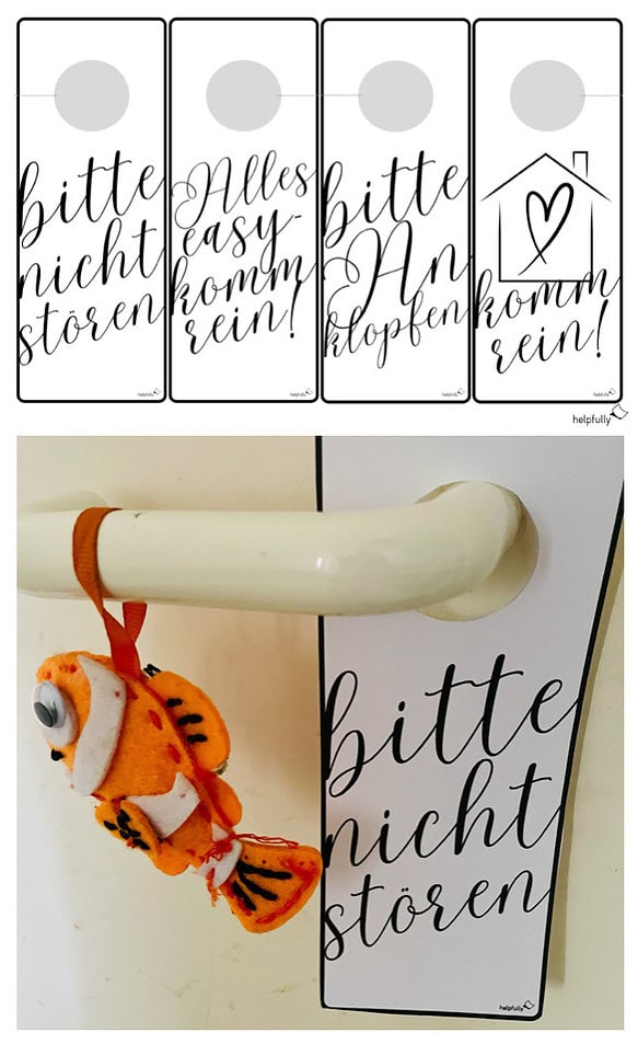 Bitte nicht stören Schild ausgedruckt und an Türklinge gehängt