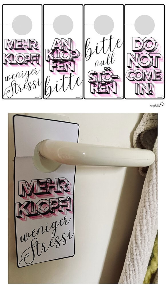 Bitte nicht stören Türschild ausgedruckt und an Türklinge gehängt
