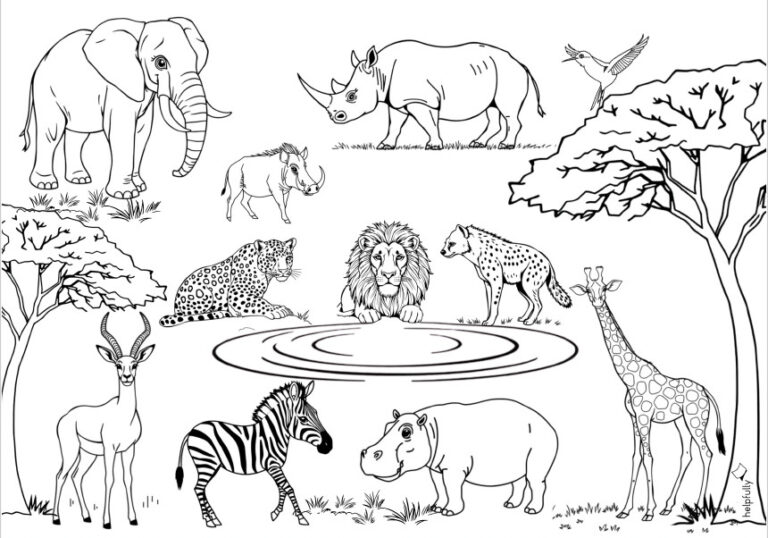 Tiere aus Afrika Ausmalbild - Gratis Vorlage ausdrucken | helpfully.de