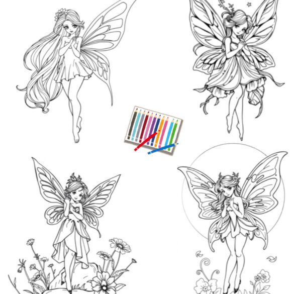  Ausmalbild mit zuckersüßen Feen - Gratis Malvorlage