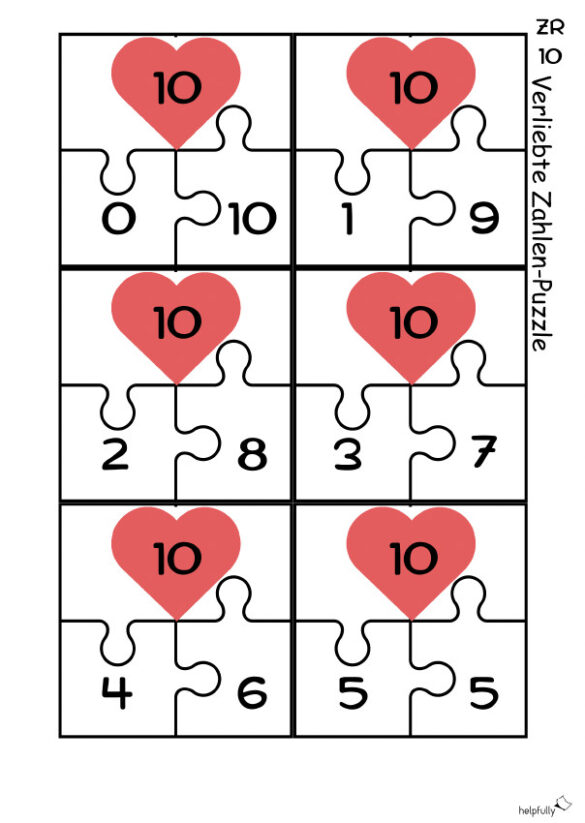 Lernkarten Puzzleteile "Verliebte Zahlen" PDF - helpfully.de