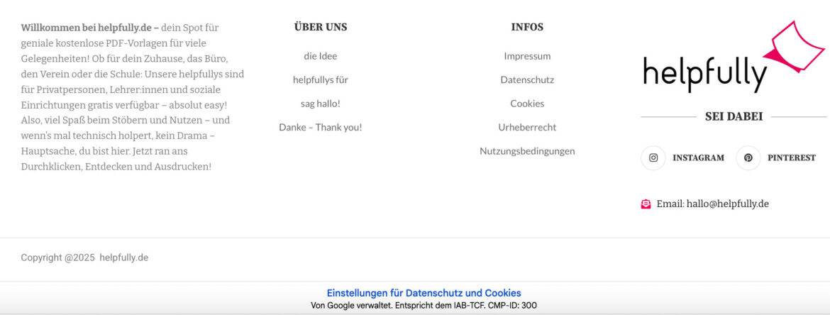 Footer Bereich Datenschutz und Cookies von Google