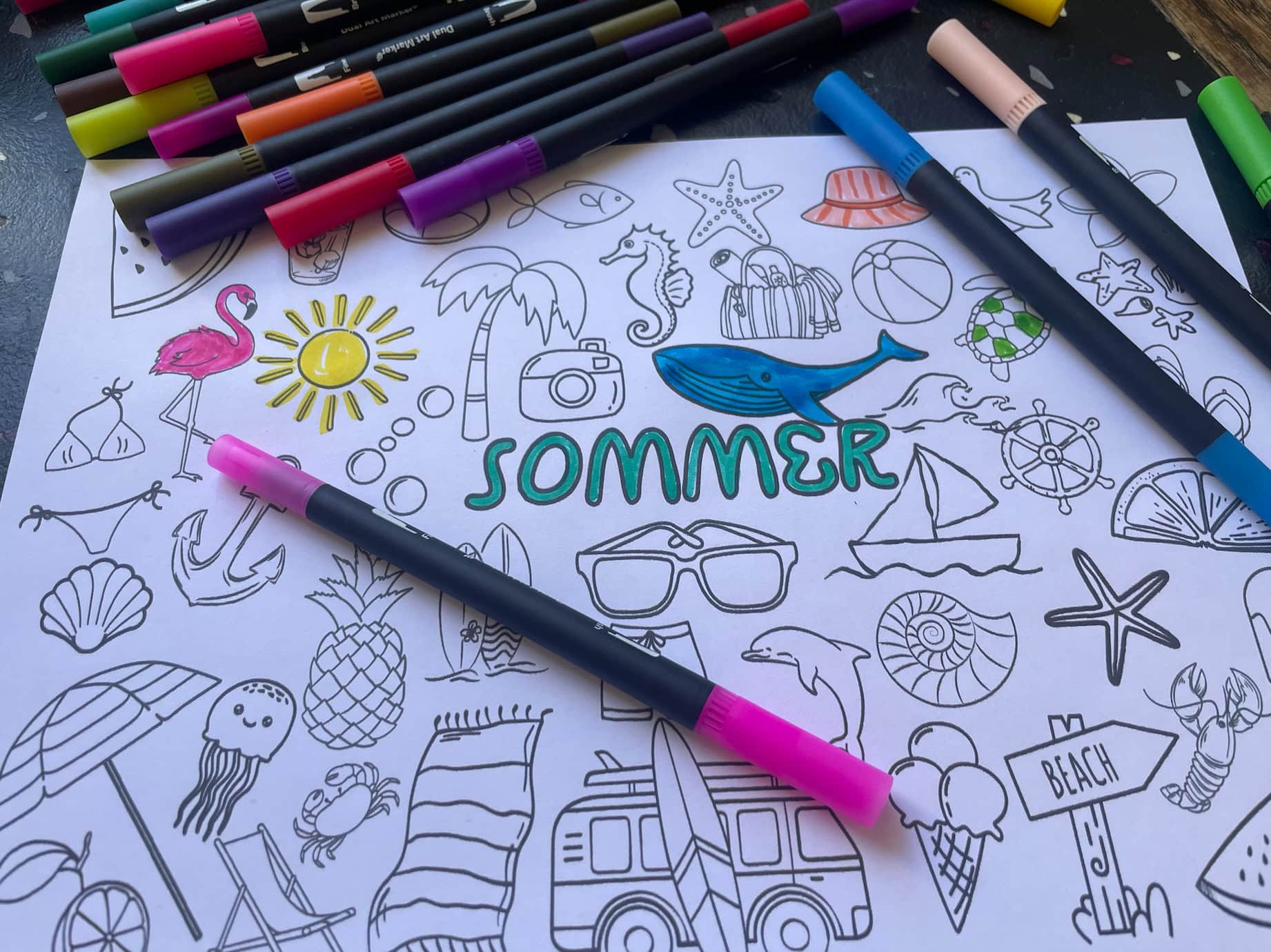 Cooles Ausmalbild "Sommer" ausdrucken gratis PDF - helpfully.de