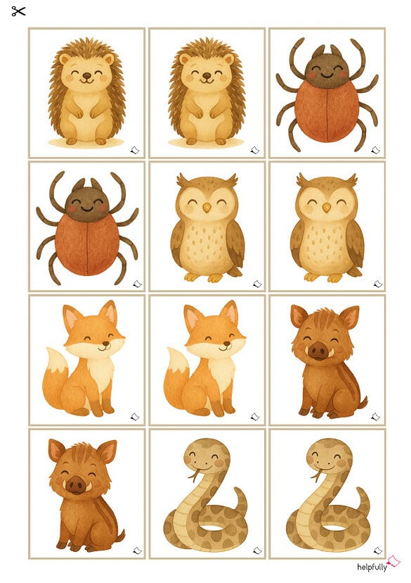  Niedliches Memory "Waldtiere" gratis PDF ausdrucken- helpfully.de 