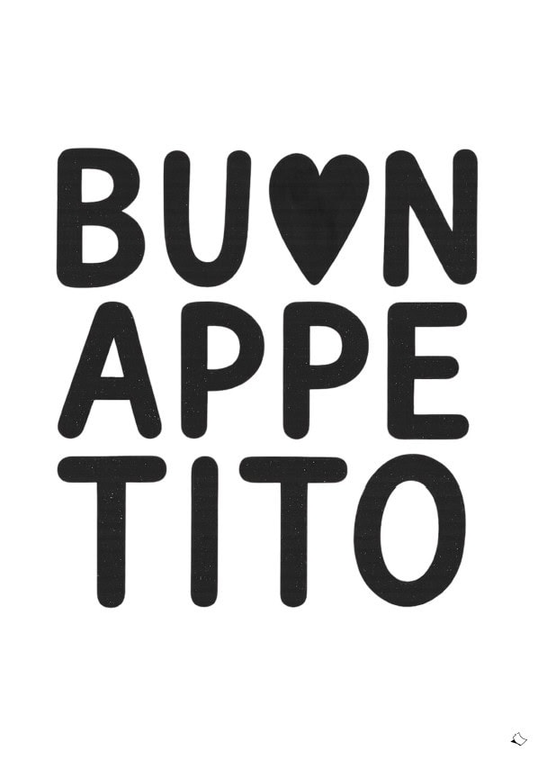 Cooles Wandbild für die Küche mit Schriftzug Buon Appetito zum Ausdrucken
