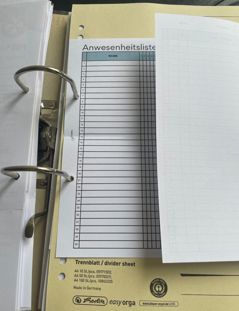Anwesenheitsliste zum Ausdrucken für Schule