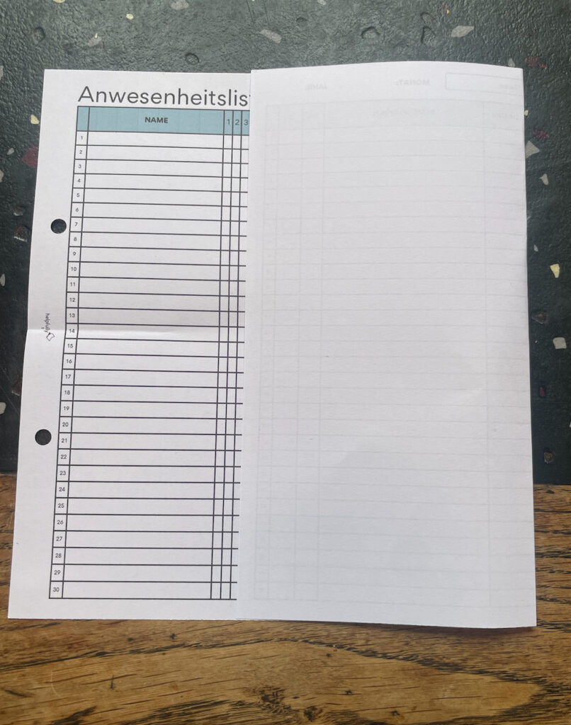 Anwesenheitsliste zum Ausdrucken für Lehrere
