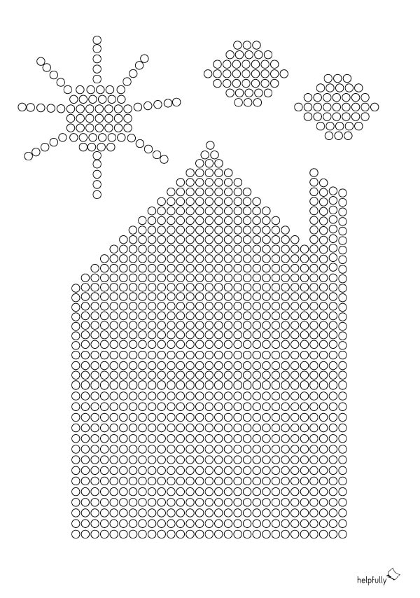 Leichte Punktemalerei mit der Haus-Vorlage zum Ausdrucken