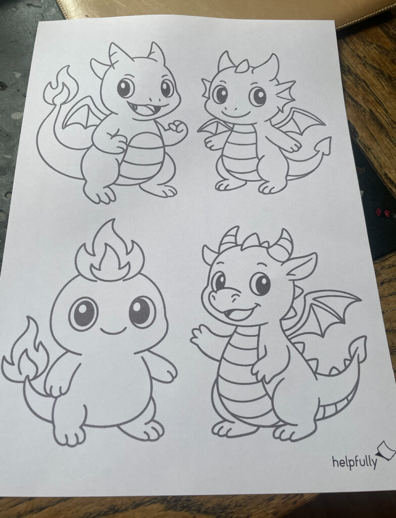 süße Malvorlage mit Drachen im Pokemon-Style