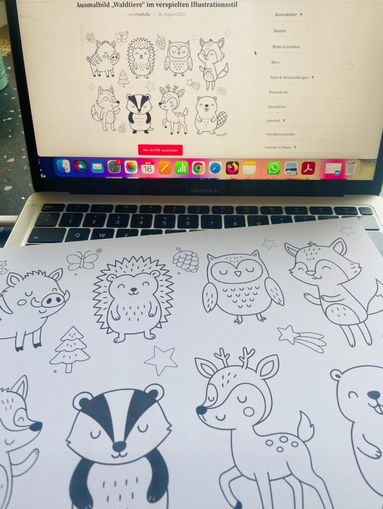 Waldtiere als Malvorlage zum Ausdrucken als gratis PDF mit zuckersüßen Illustrationen