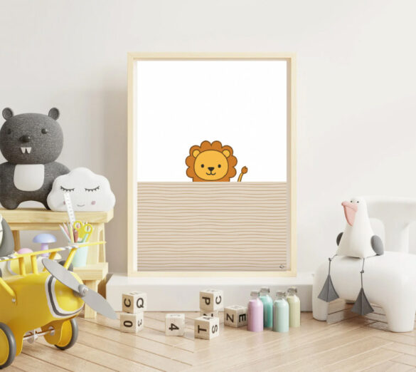 Tierposter mit Löwe fürs Baby- und Kinderzimmer als Gratisvorlage zum Ausdrucken