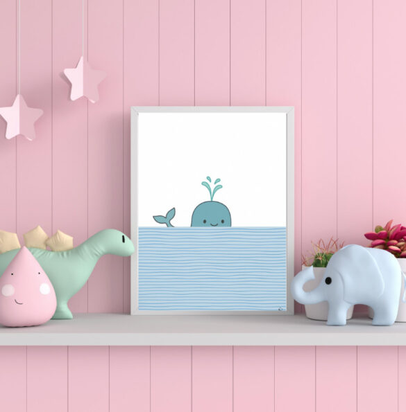 A4 Wandbild mit Walfisch zum Ausdrucken fürs Kinderzimmer