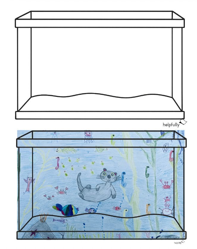 Aquarium als Malvorlage zum Ausdrucken und Malen gratis