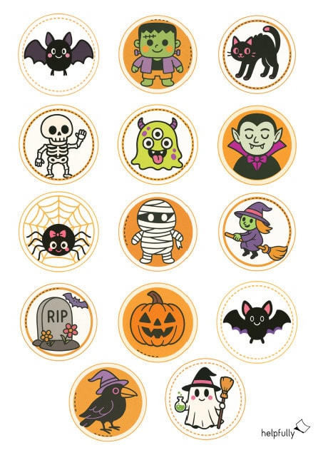 Halloween Deko in Form von süßen Stickern mit süßen Monstern, Hexen und mehr Designs