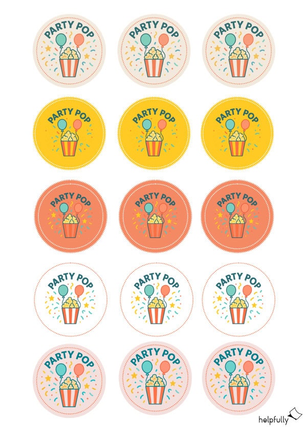 Etiketten auch als Sticker mit Party Pop für Süßes