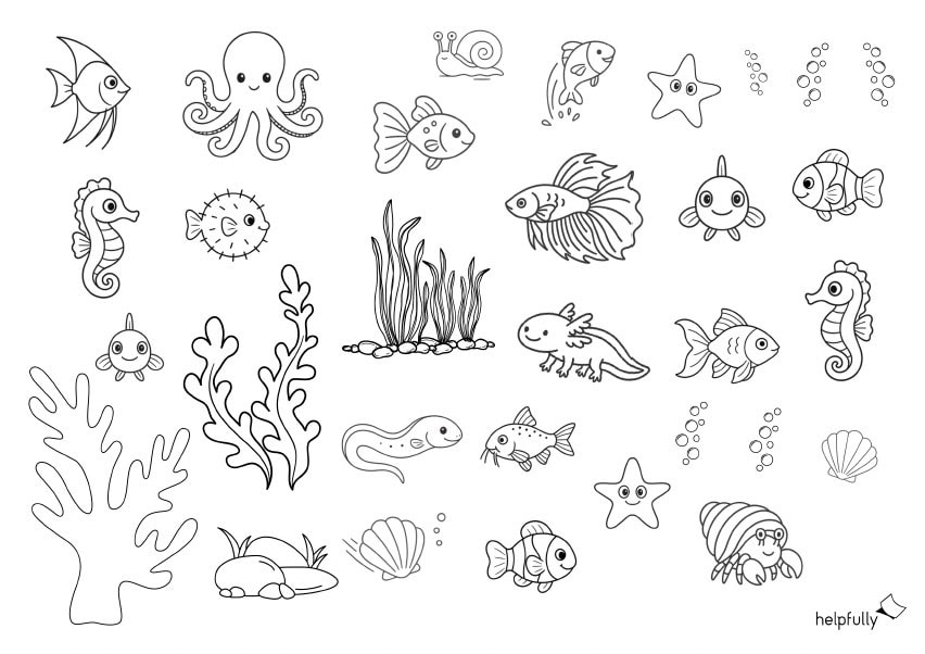 Fische zum Ausmalen und Ausschneiden und Bastel