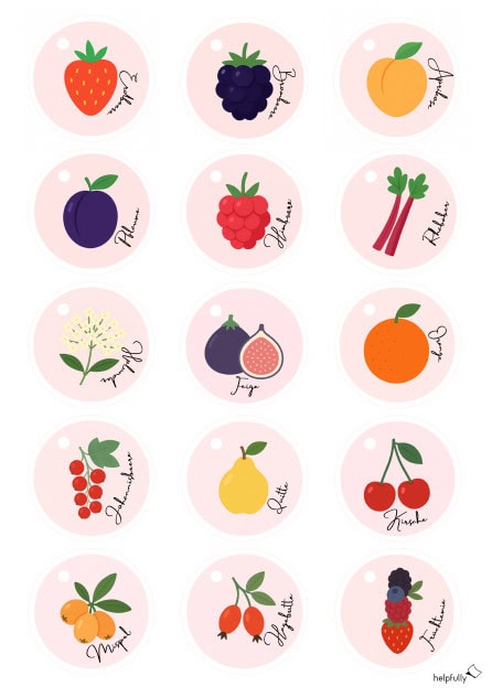 Marmeladenetiketten beschriftet mit schönen Designs zum Ausdrucken