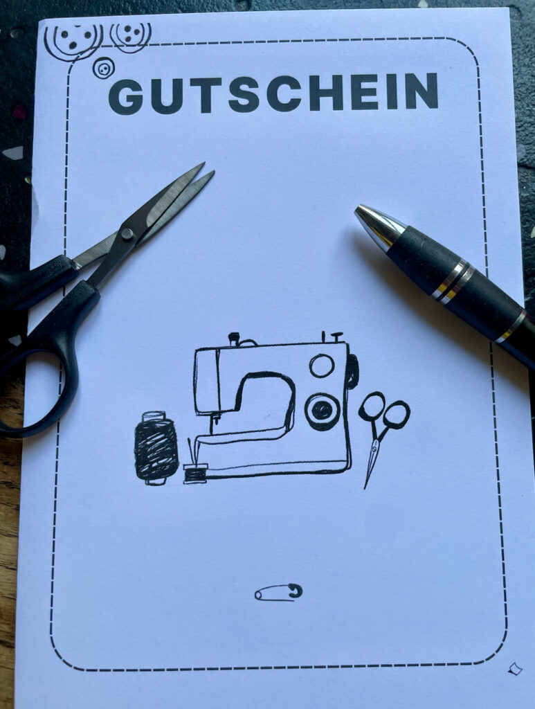 Gutschein rund ums Nähen im A5 zum Ausdrucken