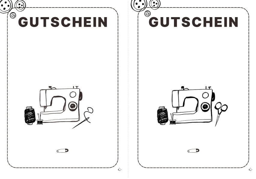 Geschenkkarte Gutschein Nähen oder Nähkurs zum Ausdrucken und Ausfüllen