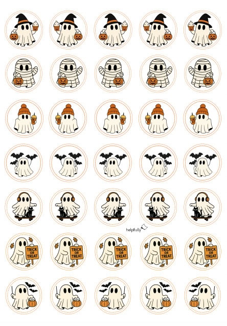 Kleine Halloween Sticker mit Geistern als Dekoidee für Süßigkeiten und mehr