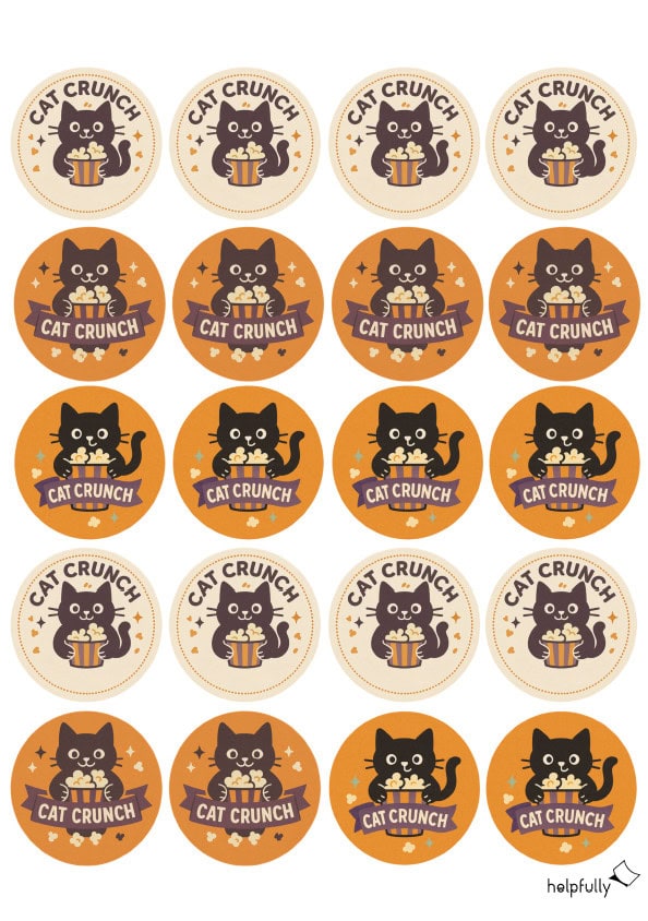 Popcorn Sticker mit süßer Katze für Halloween Treats