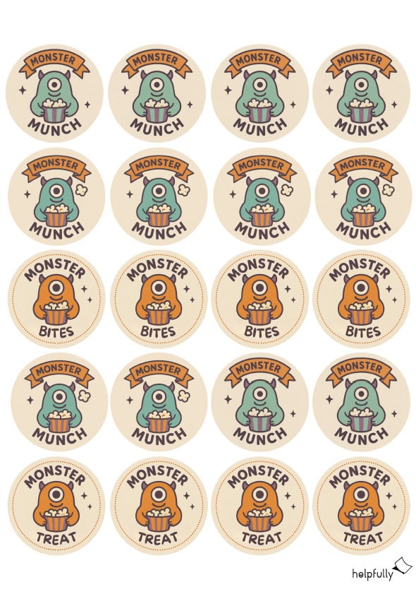 Süße Monster Sticker für Hallooween Treats