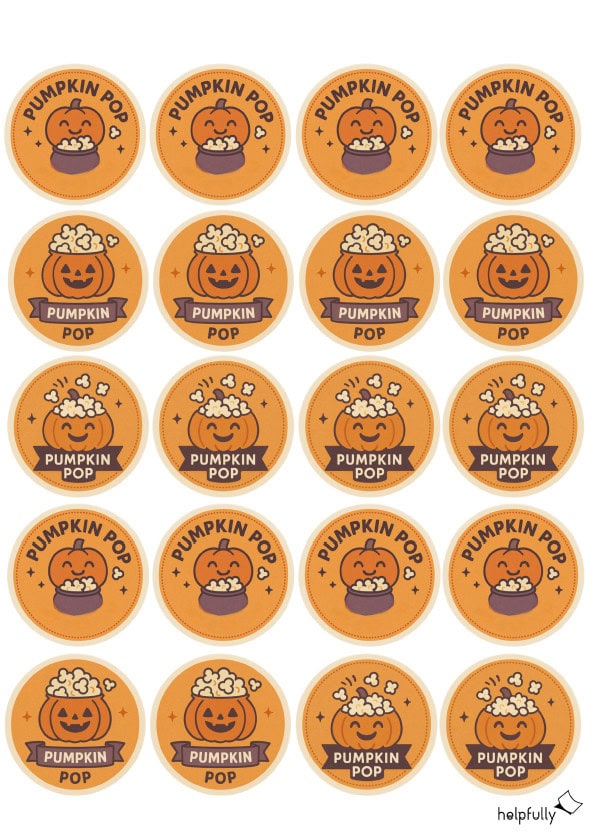 Popcorn Sticker mit süßem Kürbis für Halloween Treats