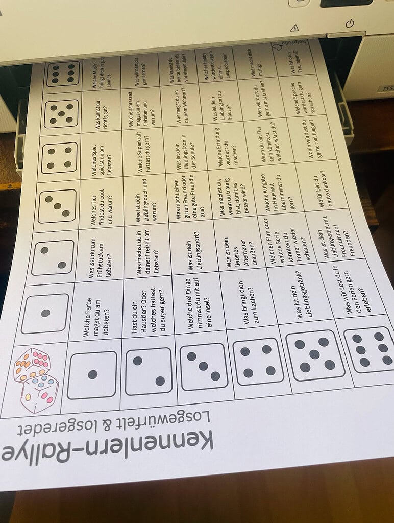 Kennenlernspiel zum Ausdrucken mit coolen Fragen, als Würfelspiel