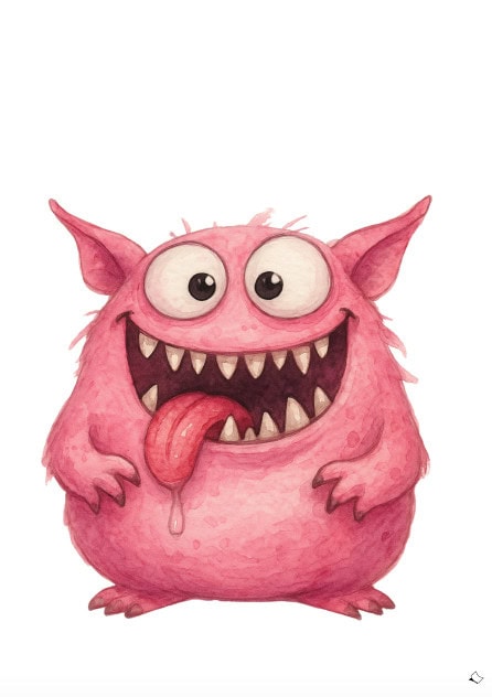 Lustiges Wandbild als A4 mit rosa Monster