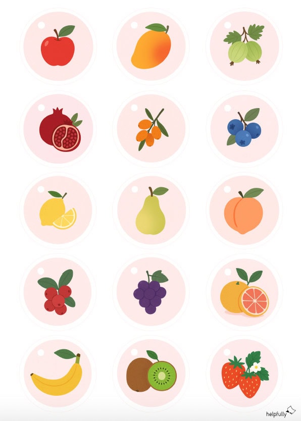 Etiketten für Marmeladenglas zum Ausdrucken mit schönen bunten Designs und vielen Fruchtsorten