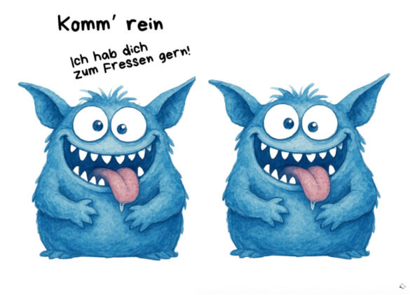 Lustiges Türschild fürs Kinderzimmer mit blauem Monster und Spruch