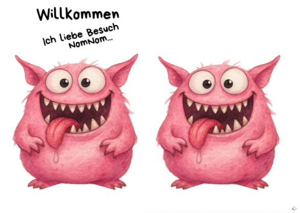 Lustige Kinderzimmerdeko mit Wandbild und Türschild mit rosa Monster