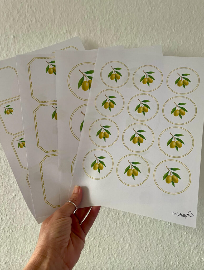 Schöne, simplet Etiketten zum Beschriften für Oliven, Olivenöl