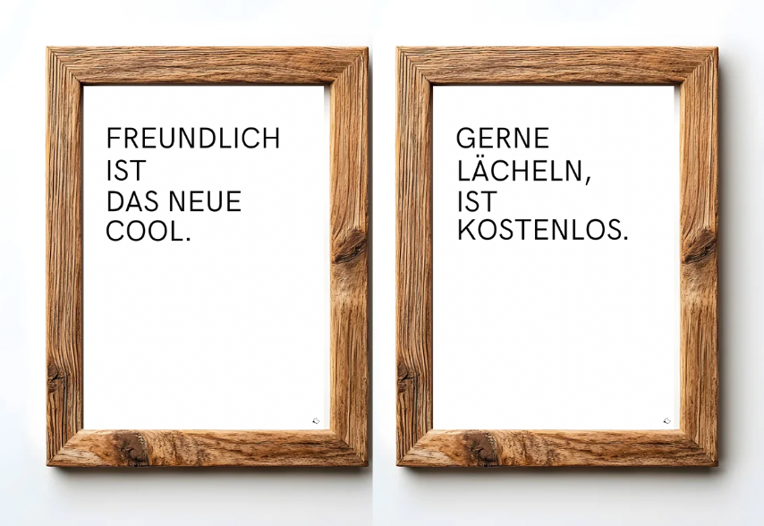 Positive Wandbilder mit Sprüchen zum Lächeln und Freundlichsein zum Ausdrucken als A4 gratis Vorlage