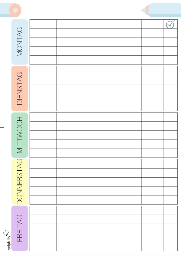 Blanko Wochenplaner als Liste zum Ausdrucken als A4 PDF