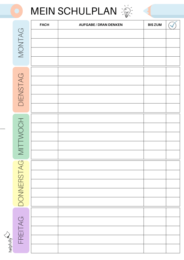 Hausaufgaben und To Do Liste zum Ausdrucken als A4 PDF