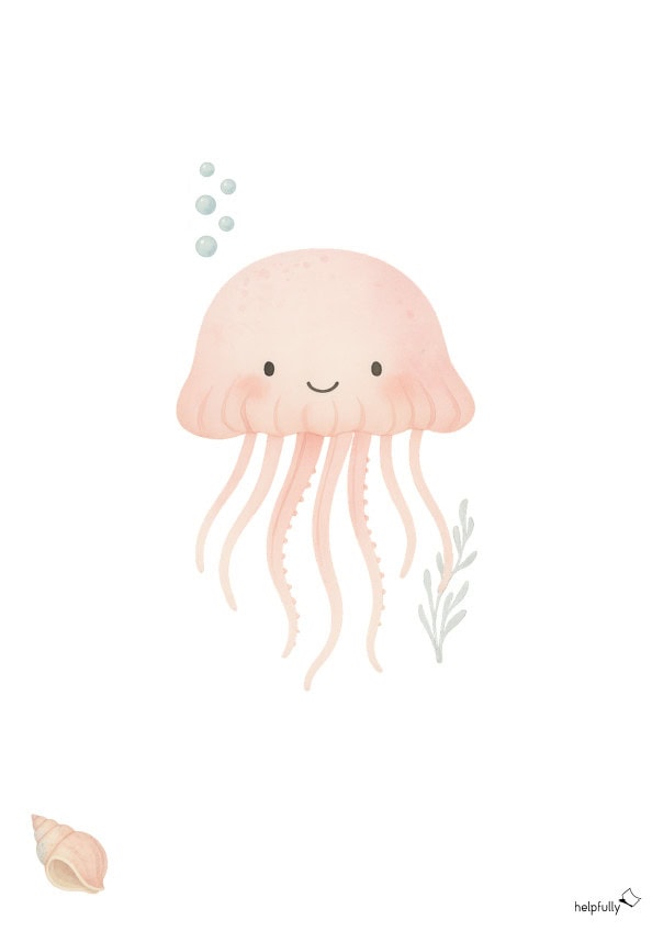 mega süßes Kinderposter in Pastelltönen mit Qualle zum Ausdrucken