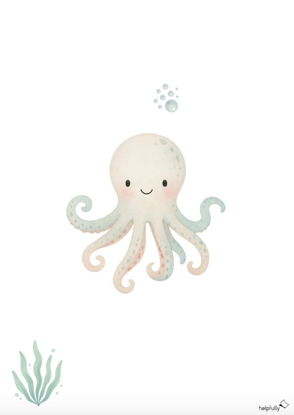 mega süßes Kinderposter in Pastelltönen mit Tintenfisch zum Ausdrucken